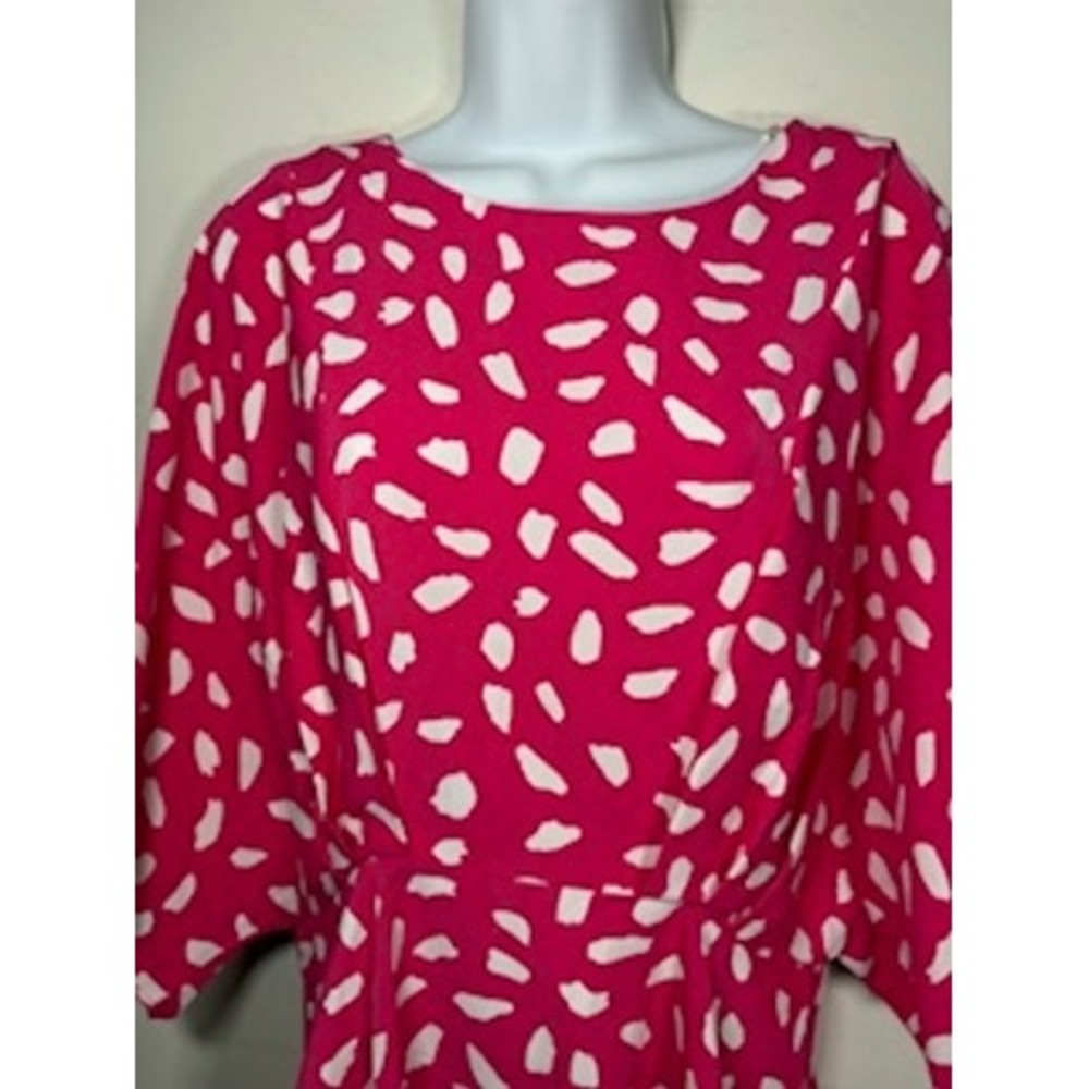 UMGEE Peplum Blouse Medium Pink White AbstractPolka Dot Kimono Sleeve Top - Picture 2 of 8